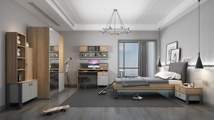 Jugendzëmmer Set Bett Kleederschaf Kanner Schlofzëmmer Nei 5tlg.Set