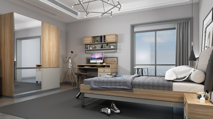 Jugendzëmmer Set Bett Kleederschaf Kanner Schlofzëmmer Nei 5tlg.Set