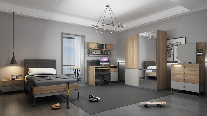 Jugendzëmmer Set Bett Kleederschaf Kanner Schlofzëmmer Nei 5tlg.Set