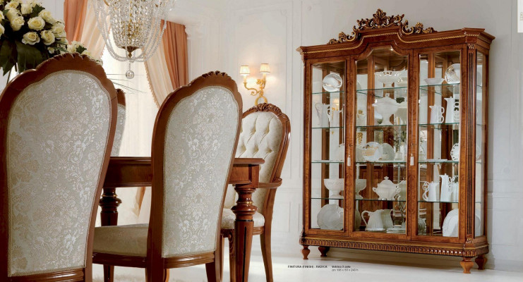 Luxus Iessgrupp Iesszëmmer Iessdësch Stull Vitrinn Sideboard Set 8-Deeler