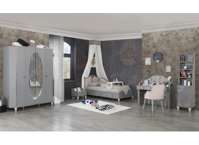 Kannerzëmmer Miwwel 5-Deeler Set Design Bett Nuetsdësch Kleederschaf