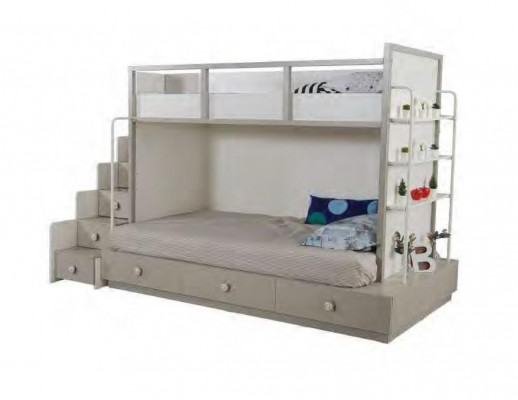 Kannerzëmmer Schlofzëmmer Set Holz Miwwelen Etagenbett Héichbett Dësch 3 Deeler.