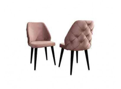 Hëlzene gepolsterte Stull beige Réck Chesterfield schwaarz Been Iesszëmmer