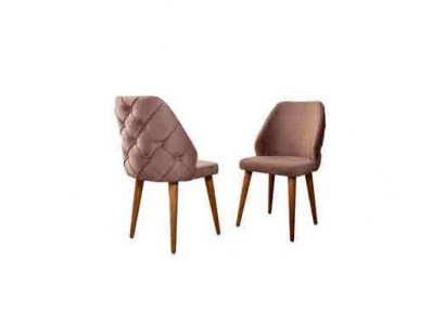 Holzgepolsterten Chesterfield-Sëtzstull mat beige Réck op Holzbeen fir Iesszëmmer