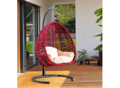 Ovale Schalensëtz Rattan a rout Edelstahl fir komfortabel Entspanung Nei