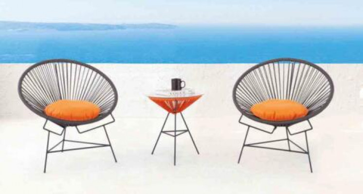 Still Set Garnitur 2x Fauteuil Dësch Still Këssen Terrassemobiliar Gaart Terrass