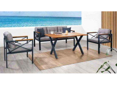 Modern Grau Gaardenmiwwel Set Sessel Hocker Dësch Veranda 4tlg. Set