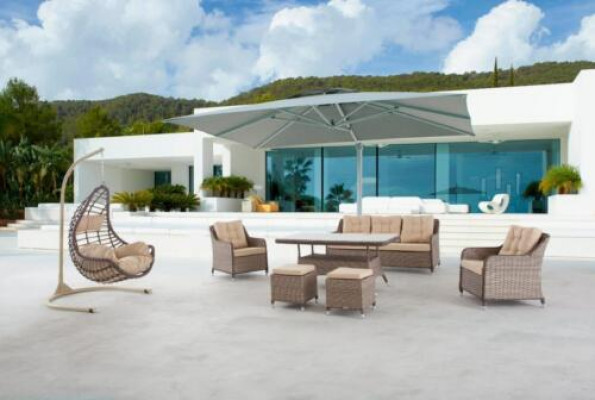 Modern Gaardmiwwelen Dësch Fotell Hocker Veranda Sofa Garnitur 6 Stécker. Nei