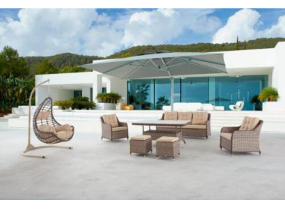 Modern Gaardmiwwelen Dësch Fotell Hocker Veranda Sofa Garnitur 6 Stécker. Nei