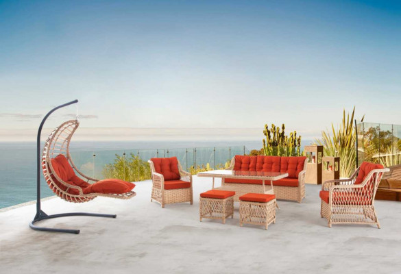 Sofaset Gaardenmiwwel Dësch Hocker Sessell Veranda Sëtzgrupp 6tlg.