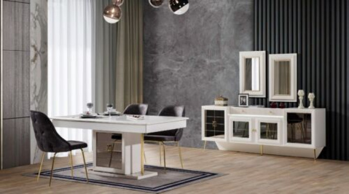 Komplett Set Iessdësch 6xStull Iesszëmmer Set Iess Grupp Holz Dësch 9tlg