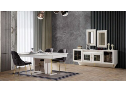 Komplett Set Iessdësch 6xStull Iesszëmmer Set Iess Grupp Holz Dësch 9tlg