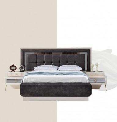 Schlofzëmmer Set Design Modern Luxus Miwwelen Bett 2x Nuetsdëscher 4tlg.