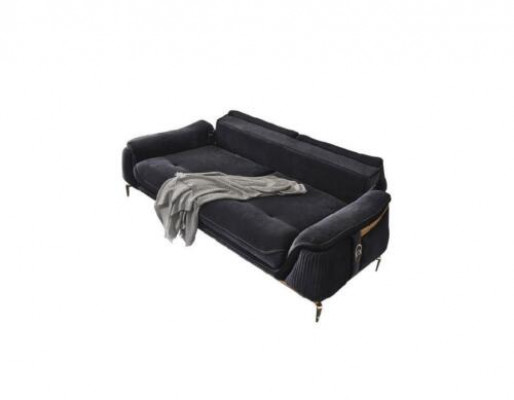 Design Chesterfield Wunnzëmmer 3-Sëtz Textil Canapé Schwaarz Gepolstert.