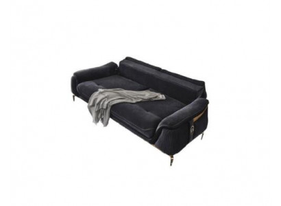 Design Chesterfield Wunnzëmmer 3-Sëtz Textil Canapé Schwaarz Gepolstert.