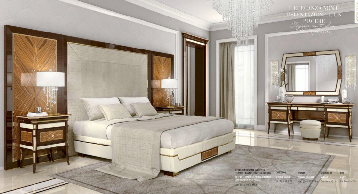 Schlofzëmmer Garnitur Duebelbett Bett Luxus Braun Grupp Set 8 Stécker