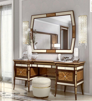 Schlofzëmmer Garnitur Duebelbett Bett Luxus Braun Grupp Set 8 Stécker