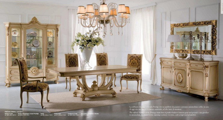 Gruppe Iesszëmmer Iessdësch Stull Luxus Holz Beige Garnitur Set 8tlg