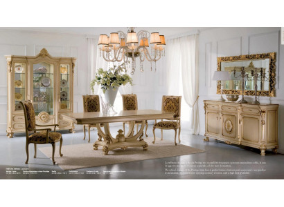 Gruppe Iesszëmmer Iessdësch Stull Luxus Holz Beige Garnitur Set 8tlg