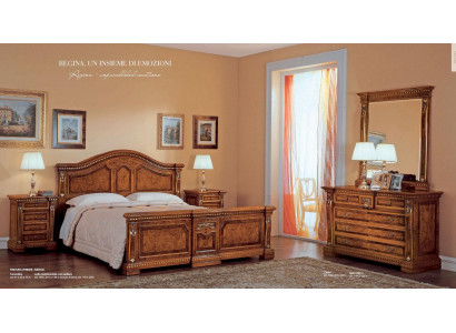 Schlofzëmmer Duebelbett Garnitur Bett Nuetsdëscher Kommode Spigel Set