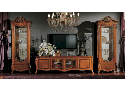 Garnitur Wunnzëmmer RTV Lowboard Vitrinnen TV Ständer Wunnwand Holz Set