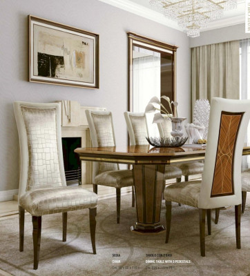 Iessgrupp Iessdësch Still Iesseck Luxus Holz Stoff Iesszëmmer Set 7tlg