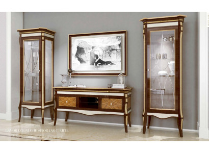 Set Wunnzëmmer Fernsehe Ständer Braun RTV Lowboard Vitrin Set 3 Deeler