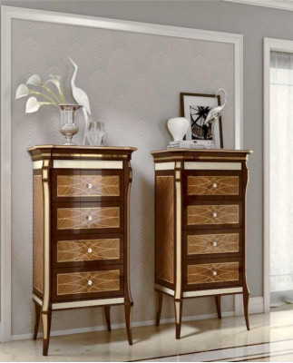 Kommode Luxus Schranken Kommoden Holz Miwwelen Brong Schlofzëmmer Set 2tlg