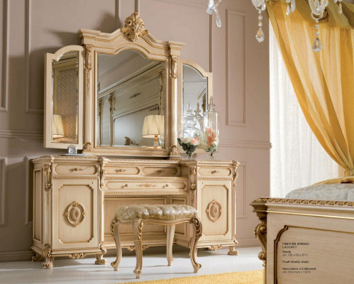 Schminktisch Konsoltisch mat Spigel Konsol Holz Luxus Beige Barock