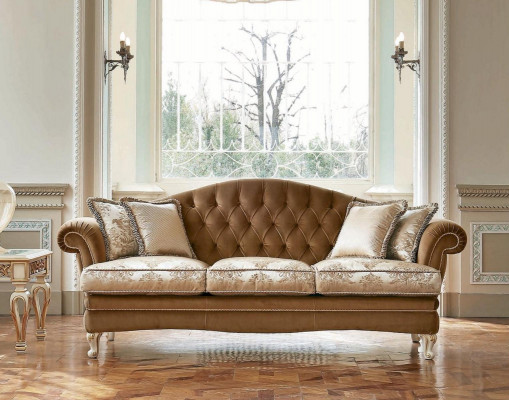 Dreisëtzer Sofa 3 Sëtzer Chesterfield Sofas Stoff Luxus Braun Barock
