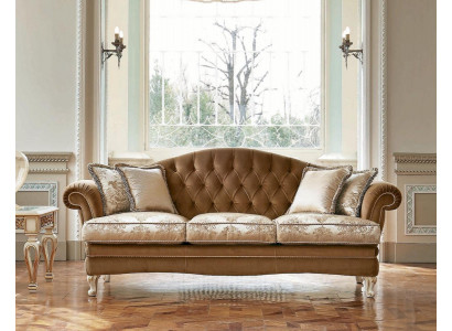 Dreisëtzer Sofa 3 Sëtzer Chesterfield Sofas Stoff Luxus Braun Barock