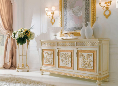 Anrichte Miwwel Schaf Beige Holz Iesszëmmer Kommoden Barock