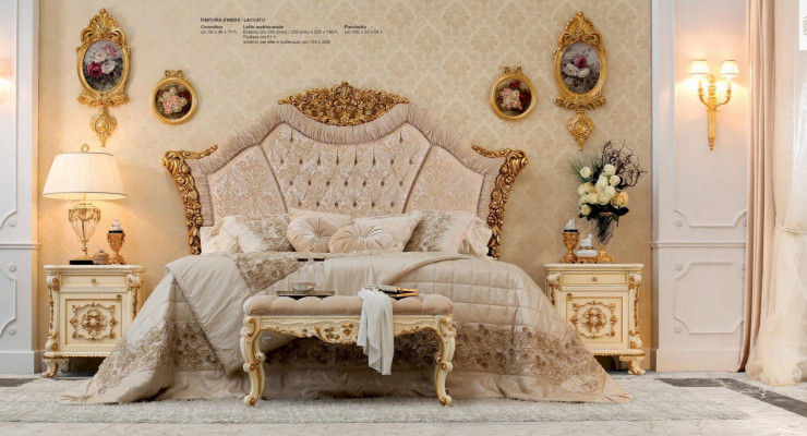 Garnitur Schlofkummer Bett Nuetsdësch Hocker Luxus Duebelbett Beigefaarweg