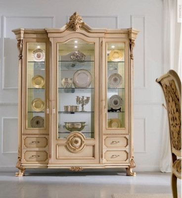 Vitrinen Luxus Schiefen Vitrinen Holz Wunnzëmmer Miwwelen Beige Barock