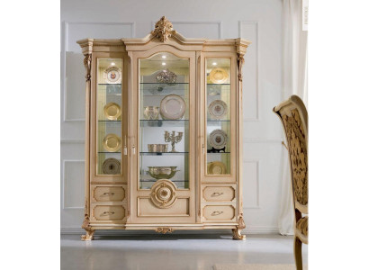 Vitrinen Luxus Schiefen Vitrinen Holz Wunnzëmmer Miwwelen Beige Barock