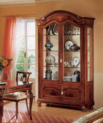 Luxuriéis Vitrine Braun Schiefen Exklusiv Miwwelen Wunnzëmmer Holz Glas