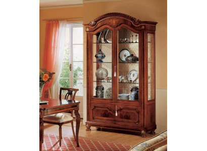 Luxuriéis Vitrine Braun Schiefen Exklusiv Miwwelen Wunnzëmmer Holz Glas