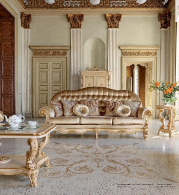 Chesterfield Dräisëtzer Canapé 3 Sëtzer Canapéen Stoff Wunnzëmmer Gold