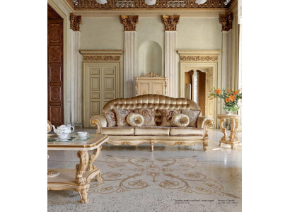 Chesterfield Dräisëtzer Canapé 3 Sëtzer Canapéen Stoff Wunnzëmmer Gold