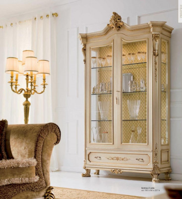 Vitrinn Luxus Schief Vitrinnen Holz Wunnzëmmer Schaf Beige Barock