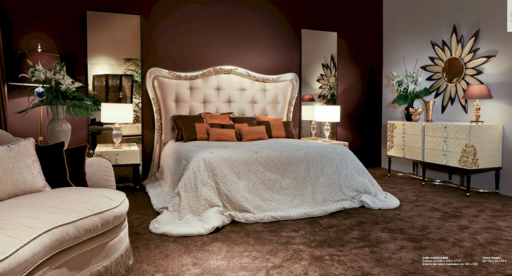 Bett Duebelbett Chesterfield Stoff Luxusbette Holz Schlofzëmmer