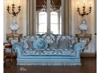Drësëtzeger Sofa 3 Sëtz Sofas Stoff Luxus Holz Wunnzëmmer Miwwelen Blo