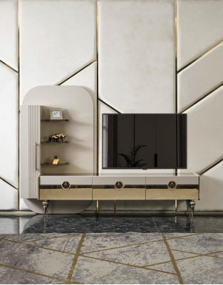 Luxus Wunnwand Italienesche Stil TV Stand Saar Schiefert Kaffisdësch Gromm Wunnzëmmer