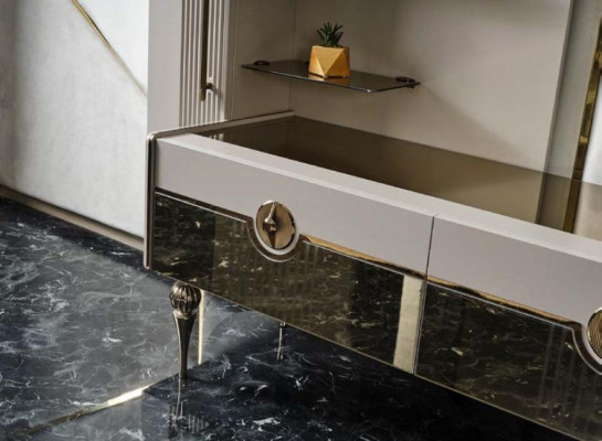 Luxus Wunnwand Italienesche Stil TV Stand Saar Schiefert Kaffisdësch Gromm Wunnzëmmer