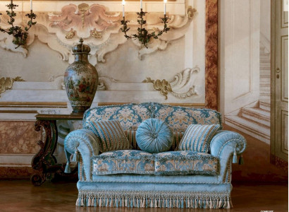 Zweisëtzer Canapé 2 Sëtzer Canapéen Stoff Luxus Blo Holz Wunnzëmmer Miwwelen