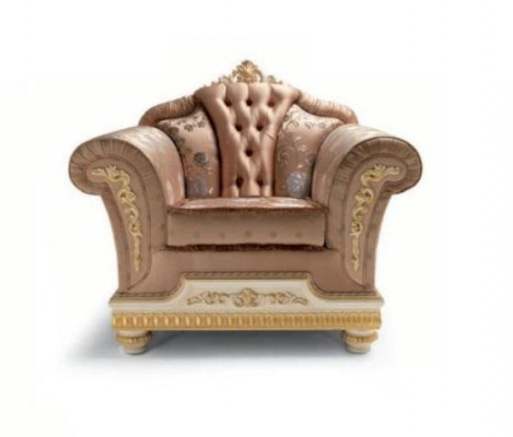 Fauteuil Luxus Sëtzer Stoff 1 Sëtzer Wunnzëmmer Miwwelen Beige Barock Holz