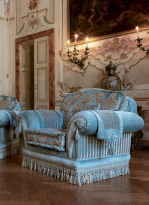 Stilluegestull Sëtzer Stoff Ouersstill Luxus Sëtz Holz Wunnzëmmer Miwwel Blo