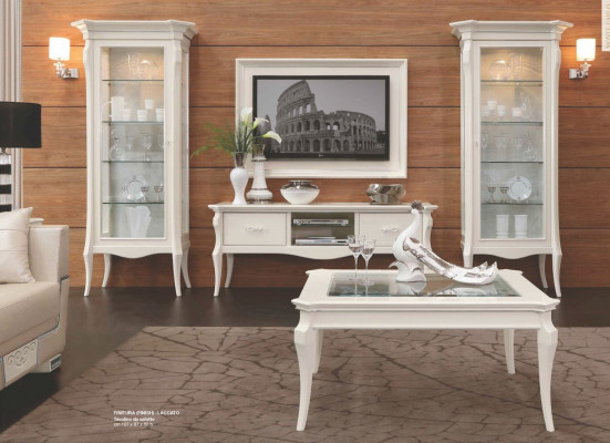 TV Stee Sideboard RTV Lowboard Dësch Holz Wäiss Wunnzëmmer Kommod.