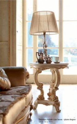 Niewendëscheld Dësch Salondësch Dësch Wunnzëmmer Miwwelen Beige Holz Dëscher Ronn