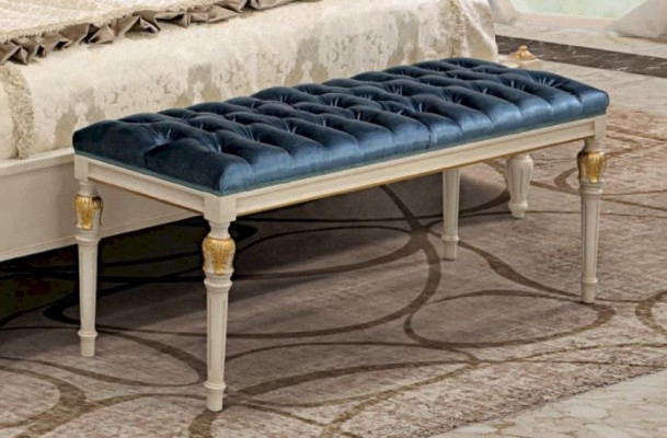 Hocker Chesterfield Sëtz Plaz Sëtzpolster Bank Polster Stoff Holz Blo